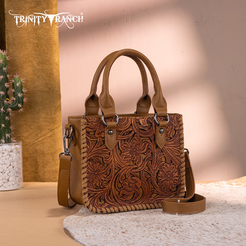 TR192-8800  Trinity Ranch Floral Tooled Collection Mini Tote/Crossbody - Light Brown