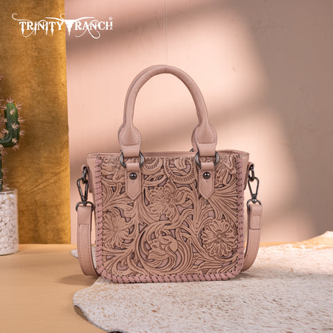 TR192-8800  Trinity Ranch Floral Tooled Collection Mini Tote/Crossbody - Pink