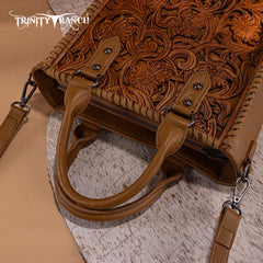 TR192-8368  Trinity Ranch Floral Tooled Collection Tote/Crossbody-Light Brown