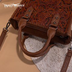 TR192-8368  Trinity Ranch Floral Tooled Collection Tote/Crossbody- Brown