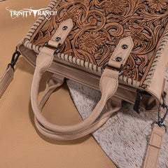 TR192-8368  Trinity Ranch Floral Tooled Collection Tote/Crossbody- Tan