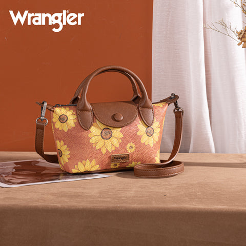 WG204-426  Wrangler Sunflower Print Mini Top Handle Crossbody - Brown