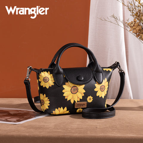 WG204-426  Wrangler Sunflower Print Mini Top Handle Crossbody - Black
