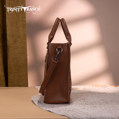 TR192-8368  Trinity Ranch Floral Tooled Collection Tote/Crossbody- Brown