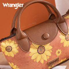 WG204-426  Wrangler Sunflower Print Mini Top Handle Crossbody - Brown