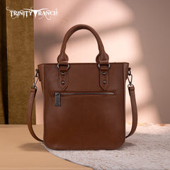 TR192-8368  Trinity Ranch Floral Tooled Collection Tote/Crossbody- Brown