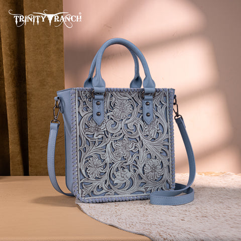 TR192-8368  Trinity Ranch Floral Tooled Collection Tote/Crossbody-Jean