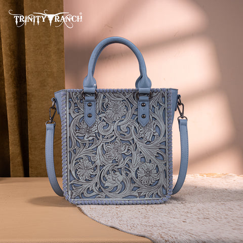 TR192-8368  Trinity Ranch Floral Tooled Collection Tote/Crossbody-Jean
