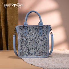 TR192-8368  Trinity Ranch Floral Tooled Collection Tote/Crossbody-Jean