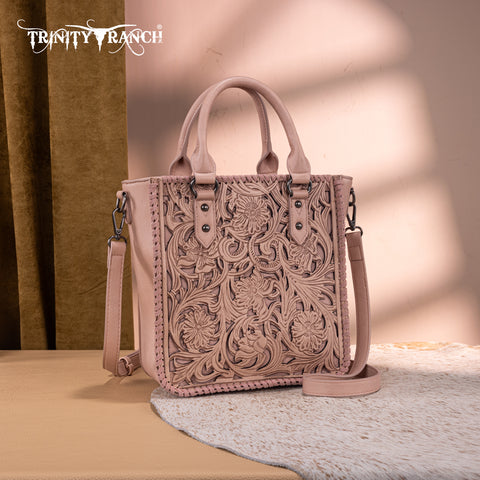 TR192-8368  Trinity Ranch Floral Tooled Collection Tote/Crossbody- Pink