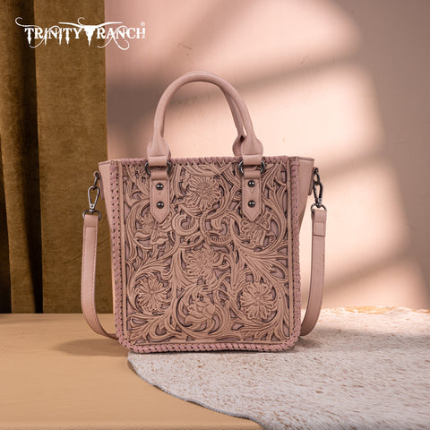 TR192-8368  Trinity Ranch Floral Tooled Collection Tote/Crossbody- Pink