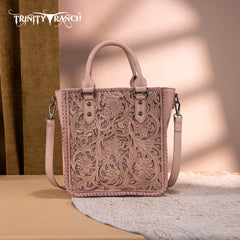 TR192-8368  Trinity Ranch Floral Tooled Collection Tote/Crossbody- Pink