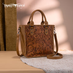 TR192-8368  Trinity Ranch Floral Tooled Collection Tote/Crossbody-Light Brown