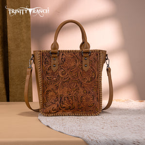 TR192-8368 Trinity Ranch Floral Tooled Collection Tote/Crossbody - Light Brown