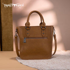 TR192-8368  Trinity Ranch Floral Tooled Collection Tote/Crossbody-Light Brown