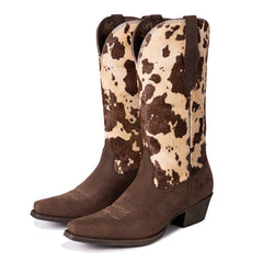 MWB6003  Montana West Women's Western Cow Print Cowgirl Boots - Full Grain Leather, Snip Toe