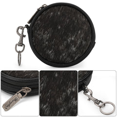 WG116-002  Wrangler Genuine Hair On Cowhide Circular Coin Pouch Bag Charm - Black