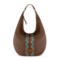 WG233-3027  Wrangler Aztec Embroidered Large Hobo Bag- Brown