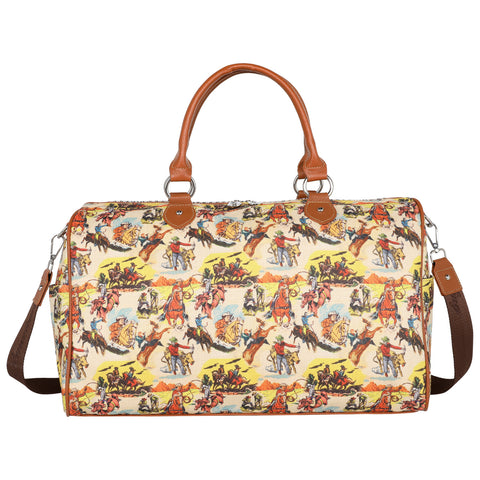 ABDF-1005BR (ABA-1005BR)  Montana West Rodeo Cowboy Print Canvas Weekender Bag
