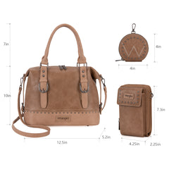 WG48S-S5110  Wrangler 3Pcs Set Buckle Classic Barrel Satchel With Phone Wallet Crossbody -Khaki
