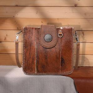 MWL-6032  Montana West Genuine Leather Hair-On Cowhide Crossbody - Brown