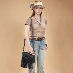 TR196-8287  Trinity Ranch Aztec Tooled Fringe Crossbody