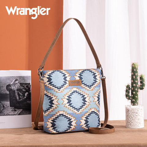 WG221-918  Wrangler Aztec Distressed Print Dual Sided Print Hobo Bag/Crossbody-Jean