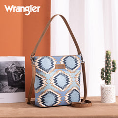 WG221-918  Wrangler Aztec Distressed Print Dual Sided Print Hobo Bag/Crossbody-Jean