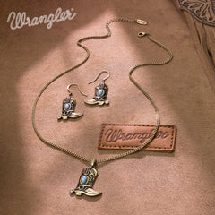 WNS2-2000G  Wrangler Silver Boots Pendant Necklace Earrings Set - Turquoise