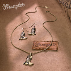 WNS2-2000G  Wrangler Silver Boots Pendant Necklace Earrings Set - White