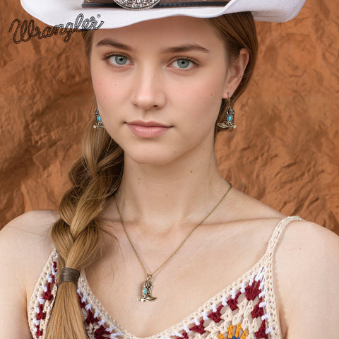 WNS2-2000G  Wrangler Silver Boots Pendant Necklace Earrings Set - Turquoise