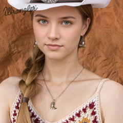 WNS2-2000G  Wrangler Silver Boots Pendant Necklace Earrings Set - White