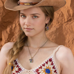 WNS2-2001G  Wrangler Jewelry Horse Head Pendant Necklace Earrings Set -Multi