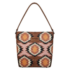 WG221-918  Wrangler Aztec Distressed Print Dual Sided Print Hobo Bag/Crossbody-Brown