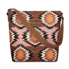 WG221-918  Wrangler Aztec Distressed Print Dual Sided Print Hobo Bag/Crossbody-Brown