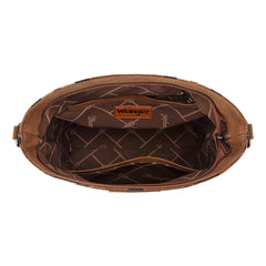 WG221-918  Wrangler Aztec Distressed Print Dual Sided Print Hobo Bag/Crossbody-Brown
