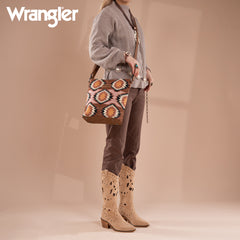 WG221-918  Wrangler Aztec Distressed Print Dual Sided Print Hobo Bag/Crossbody-Brown