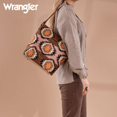 WG221-918  Wrangler Aztec Distressed Print Dual Sided Print Hobo Bag/Crossbody-Brown