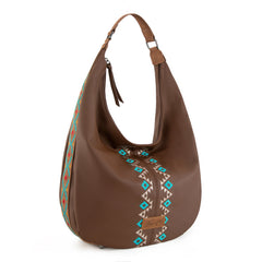 WG233-3027  Wrangler Aztec Embroidered Large Hobo Bag- Brown