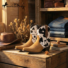MWB6014   Montana West Women's Western Cow Print Cowgirl Boots - Full Grain Leather, Snip Toe