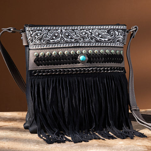 MW1237G-9360 Montana West Fringe Collection Concealed Carry Crossbody - Black