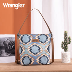 WG221-918  Wrangler Aztec Distressed Print Dual Sided Print Hobo Bag/Crossbody-Jean