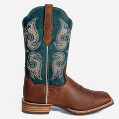 PLT-203610   Western Women's Embroidered Evergreen Cowgirl Full Grain Leather Boots