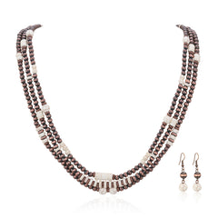 RNS-1032  Rustic Couture's  Layered Beaded Necklace Earrings Set