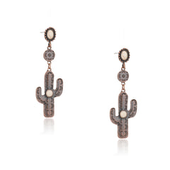 RCE-1055  Rustic Couture's Western Cactus White Stone Dangling Earring