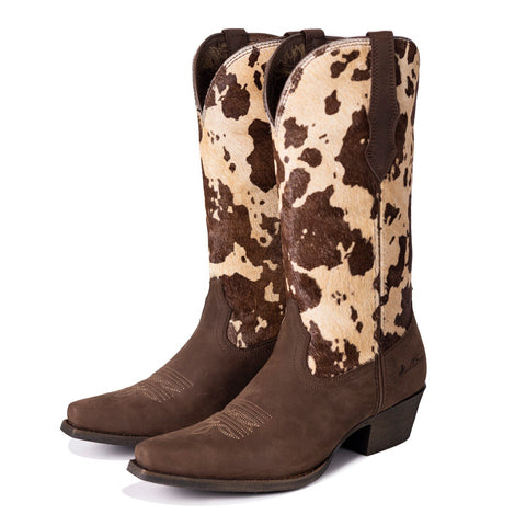 MWB6003  Montana West Women's Western Cow Print Cowgirl Boots - Full Grain Leather, Snip Toe