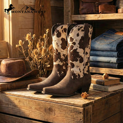 MWB6003  Montana West Women's Western Cow Print Cowgirl Boots - Full Grain Leather, Snip Toe