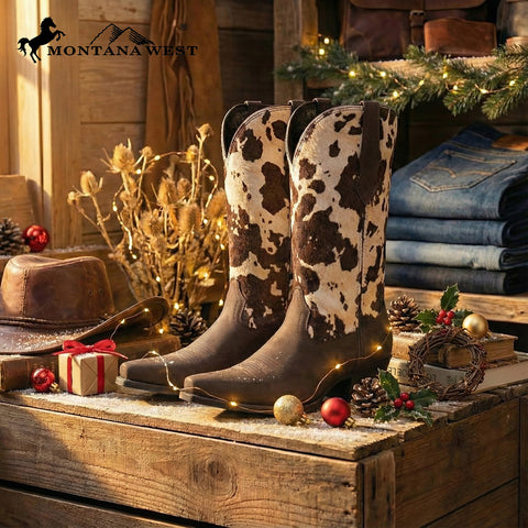 MWB6003  Montana West Women's Western Cow Print Cowgirl Boots - Full Grain Leather, Snip Toe