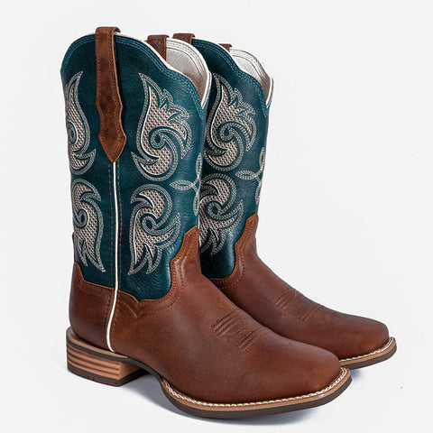 PLT-203610   Western Women's Embroidered Evergreen Cowgirl Full Grain Leather Boots