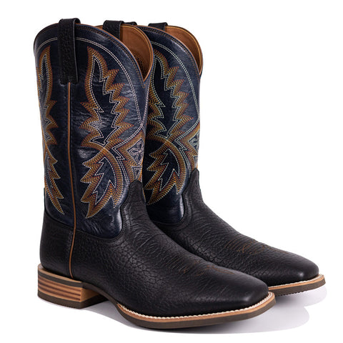 PLT-103606  Men's Embroidered Wide Toe Western Full Grain  Boots